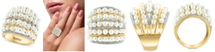 EFFY Collection EFFY&reg; Cultured Freshwater Pearl (4mm) & Diamond (3/8 ct. t.w.) Multirow Statement Ring in 14k Gold